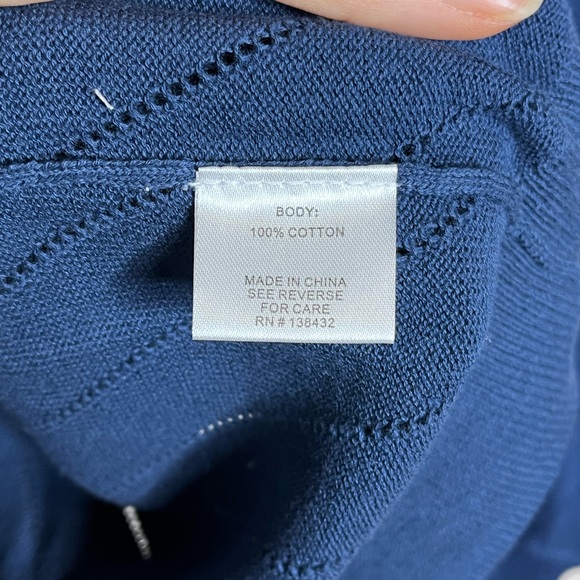 NWT MODCLOTH Navy blue full button bishop sleeve perforated stripe cardigan 1X - Picture 5 of 6